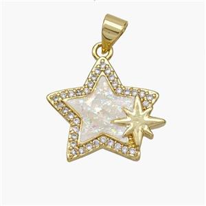 Copper Star Pendant Pave Fire Opal Zirconia 18K Gold Plated, approx 18mm