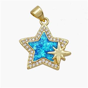 Copper Star Pendant Pave Fire Opal Zirconia 18K Gold Plated, approx 18mm