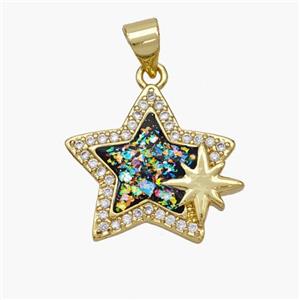 Copper Star Pendant Pave Fire Opal Zirconia 18K Gold Plated, approx 18mm