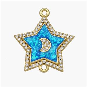 Copper Star Connector Pave Fire Opal Zirconia Moon 18K Gold Plated, approx 21mm