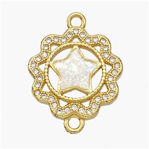 Copper Star Connector Pave Fire Opal Zirconia Flower 18K Gold Plated, approx 17mm