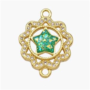 Copper Star Connector Pave Fire Opal Zirconia Flower 18K Gold Plated, approx 17mm