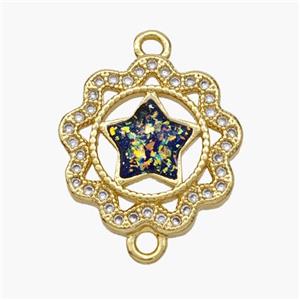 Copper Star Connector Pave Fire Opal Zirconia Flower 18K Gold Plated, approx 17mm