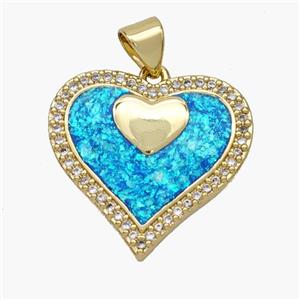 Copper Heart Pendant Pave Fire Opal Zirconia 18K Gold Plated, approx 21mm