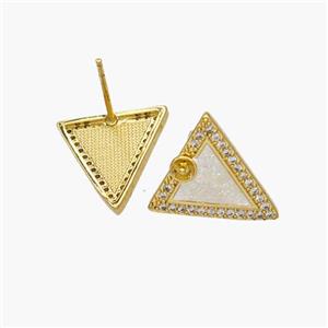 Copper Triangle Stud Earrings Pave Fire Opal Zirconia 18K Gold Plated, approx 15mm