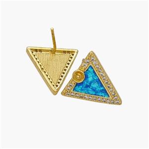 Copper Triangle Stud Earrings Pave Fire Opal Zirconia 18K Gold Plated, approx 15mm