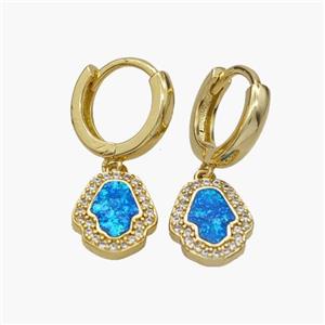 Copper Hamsahand Hoop Earrings Pave Fire Opal Zirconia 18K Gold Plated, approx 10-12mm, 14mm dia