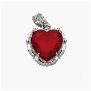 Copper Heart Pendant Pave Red Crystal Glass Platinum Plated, approx 13mm