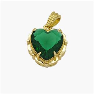 Copper Heart Pendant Pave Green Crystal Glass Gold Plated, approx 13mm