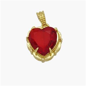 Copper Heart Pendant Pave Red Crystal Glass Gold Plated, approx 13mm