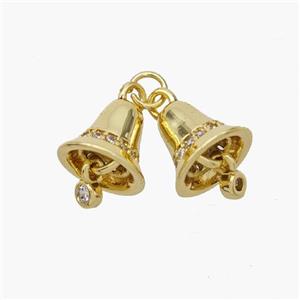 Copper Bell Pendant Pave Zirconia Gold Plated, approx 9mm