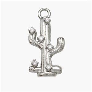 Copper Cactus Pendant Pave Zirconia Platinum Plated, approx 11.5-20mm