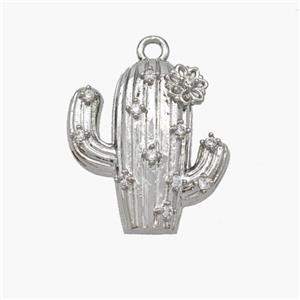 Copper Cactus Pendant Pave Zirconia Platinum Plated, approx 16-17mm