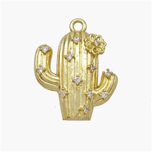 Copper Cactus Pendant Pave Zirconia Gold Plated, approx 16-17mm