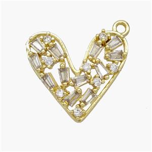 Copper Heart Pendant Micropave Zirconia Gold Plated, approx 20mm