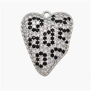 Copper Heart Pendant Micropave Zirconia Platinum Plated, approx 17-21mm