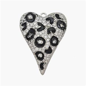 Copper Heart Pendant Micropave Zirconia Black Painted Platinum Plated, approx 22-30mm