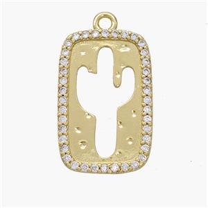 Copper Cactus Pendant Pave Zirconia Gold Plated, approx 13-21mm