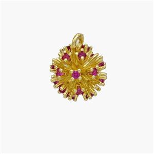 Copper Dandelion Pendant Pave Zirconia Flower Gold Plated, approx 11mm