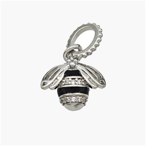 Copper Honeybee Pendant Pave Zirconia Black Enamel Platinum Plated, approx 10-12.5mm, 6-8mm