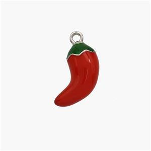 Copper Chili Pendant Red Enamel Platinum Plated, approx 6-11mm