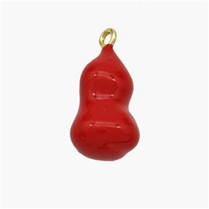 Copper Gourd Pendant Red Enamel Gold Plated, approx 9-15mm