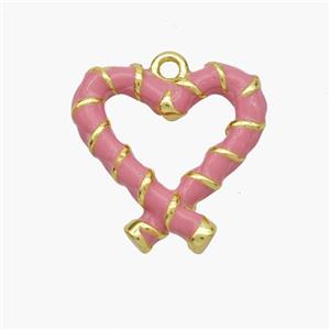 Copper Heart Pendant Pink Enamel Gold Plated, approx 16mm