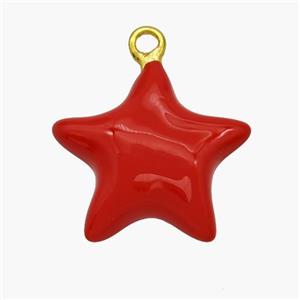 Copper Star Pendant Red Enamel Gold Plated, approx 15mm