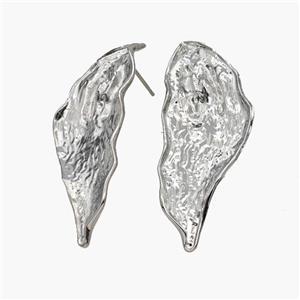 Copper Leaf Stud Earrings Hammered Platinum Plated, approx 19-45mm