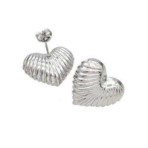 Copper Heart Stud Earrings Platinum Plated, approx 20mm