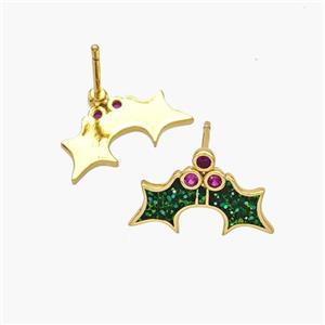 Copper Bat Stud Earrings Pave Zirconia Gold Plated, approx 10-13mm