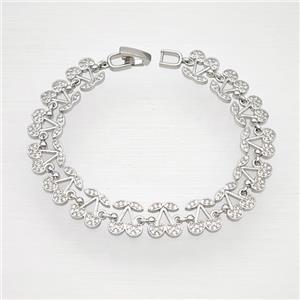 Copper Cherry Bracelet Pave Zirconia Platinum Plated, approx 10mm, 18cm length