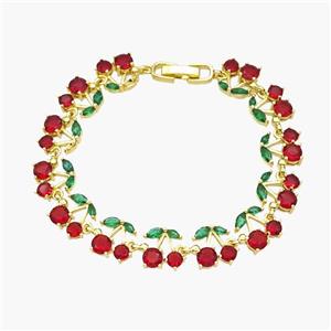 Copper Cherry Bracelet Pave Zirconia Gold Plated, approx 10mm, 18cm length