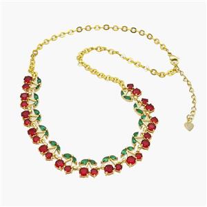 Copper Cherry Necklace Pave Zirconia Gold Plated, approx 10mm, 40-45cm length