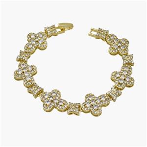 Copper Cross Bracelet Pave Zirconia Gold Plated, approx 14-18mm, 18cm length