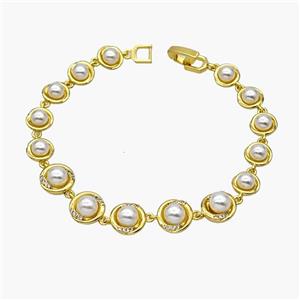 Copper Bracelet Pave Pearlized Resin Gold Plated, approx 8-10mm, 18cm length