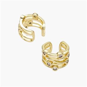 Copper Clip Earrings Pave Zirconia Gold Plated, approx 10mm, 13.5mm dia