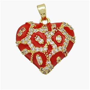 Copper Heart Pendant Micropave Zirconia Red Enamel Gold Plated, approx 20mm