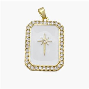 Copper Rectangle Pendant Pave Zirconia White Enamel Northstar Gold Plated, approx 19-25mm