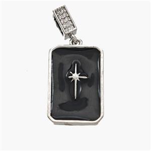 Copper Rectangle Pendant Black Enamel Northstar Platinum Plated, approx 14-20mm, 5-7mm