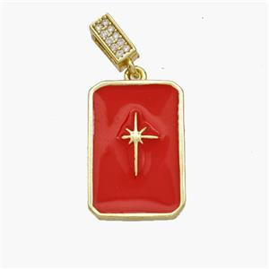 Copper Rectangle Pendant Red Enamel Northstar Gold Plated, approx 14-20mm, 5-7mm