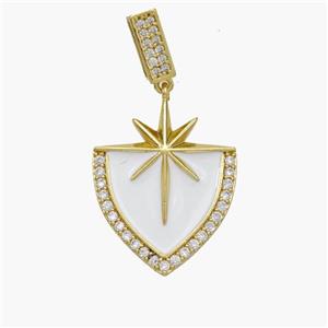 Copper Northstar Pendant Pave Zirconia White Enamel Shield Gold Plated, approx 20-25mm, 5-7mm