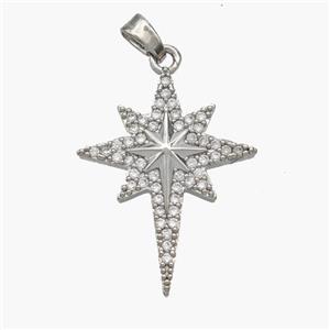 Copper Northstar Pendant Pave Zirconia Platinum Plated, approx 20-26mm