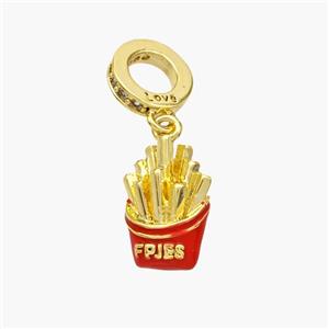 Copper French Fries Charms Pendant Red Enamel Gold Plated, approx 9-13mm, 8mm dia