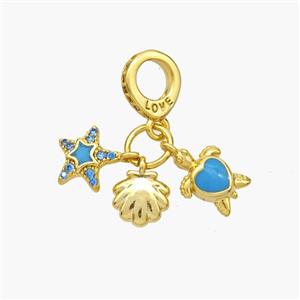 Copper Star Tortoise Conch Pendant Blue Enamel Gold Plated, approx 8mm, 8-10mm