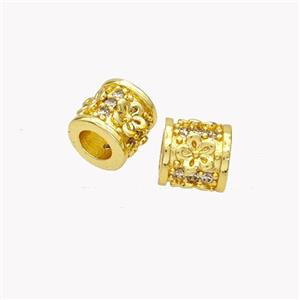 Copper Tube Beads Pave Zirconia Large Hole Gold Plated, approx 8mm, 4mm hole