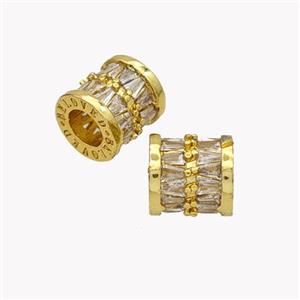 Copper Tube Beads Pave Zirconia Large Hole Gold Plated, approx 9.5mm, 5mm hole