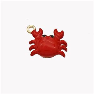 Copper Crab Pendant Red Enamel Gold Plated, approx 10-13mm