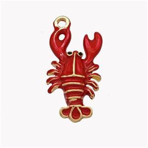 Copper Lobster Pendant Red Enamel Crab Gold Plated, approx 10-18mm