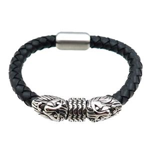 PU leather bracelet with magnetic clasp, stainless steel beads, approx 8mm, 70mm dia